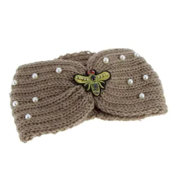 Bandeau de laine avec abeille marron