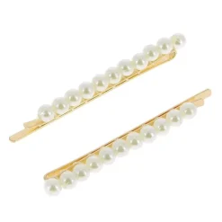 Barrettes dorées perles alignées x 2