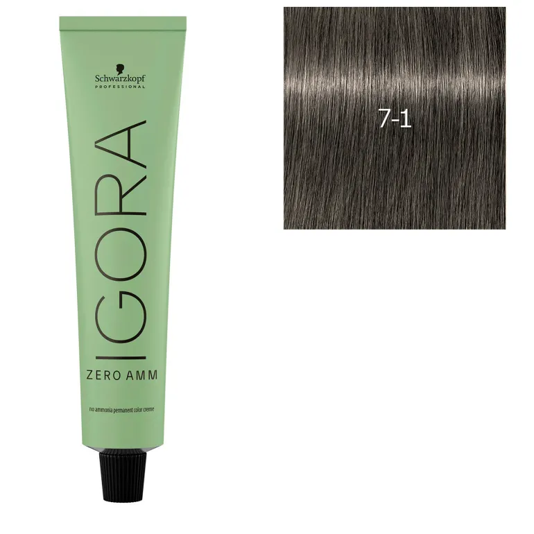 Coloration Igora Zero Amm 7-1 blond cendré