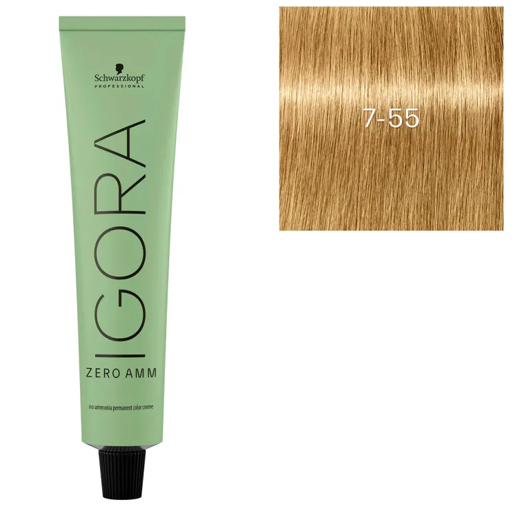 Coloration Igora Zero Amm 7-55 blond doré extra