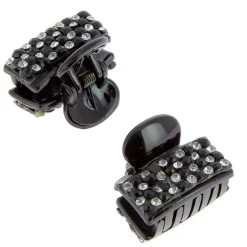 Mini pince croco strass X 2 Strass blancs et perles noires
