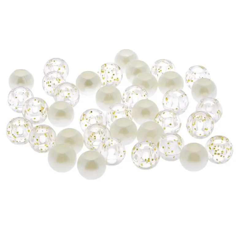 Perles cheveux blanches et transparentes à paillettes dorée