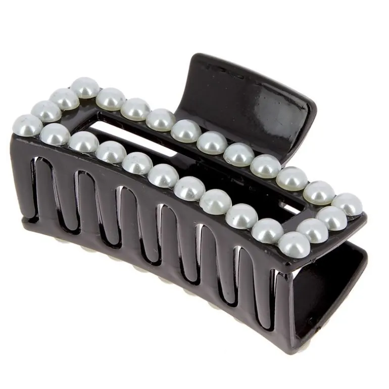 Pince croco rectangle à perles noir