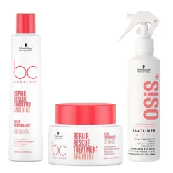 Rituel pour cheveux abîmés BC Repair Rescue et Osis+