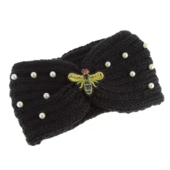 Bandeau de laine avec abeille noir