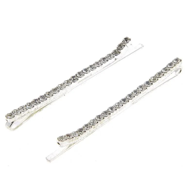 Barrettes argentées à strass 1 rangée