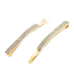 Barrettes dorées 2 rangées de strass x 2