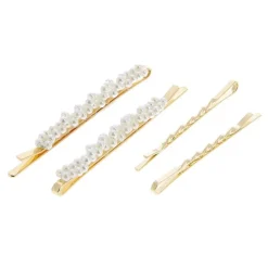 Barrettes dorées perles et torsades x 4