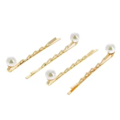 Barrettes dorées torsadée avec perles x 4