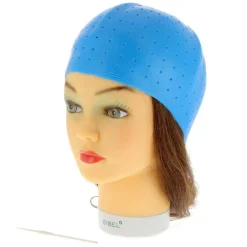 Bonnet à mèches bleu avec crochet