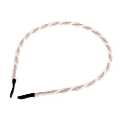 Serre-tête perles et cordon pailleté rose